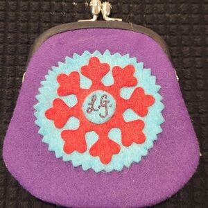 Lulu Guinness Wool Coin Purse Snowflake Purple Blue  #O